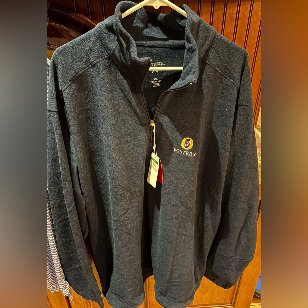 Antigua NWT men’s Fosters’ lager quarter zip pullover. Dark blue with logo. 2XL‎ - Picture 5 of 8